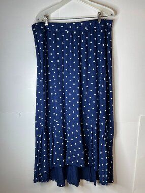 NWT Talbots Plus Size 1X Navy with White Polka Dots High Low Skirt Elastic Waist